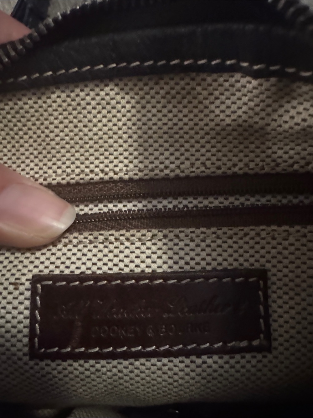 Vintage Dooney & Bourke Black Leather Crossbody with Brown Trim and Logo Charm - Picture 3 of 5